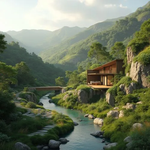 japan landscape,house in mountains,ryokan,house in the mountains,asian architecture,teahouse,beautiful japan,japanese garden,japanese mountains,teahouses,japan garden,onsen,south korea,fantasy landscape,home landscape,seclude,idyllic,tulou,tree house hotel,the cabin in the mountains,Photography,General,Realistic