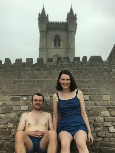 Lovely reminder of my summer vacation visit to Wales this year with my girl friend Francis Fowler.,a shirtless man and a woman are posing in front of a castle,dukedoms,pre-wedding photo shoot,thrones,