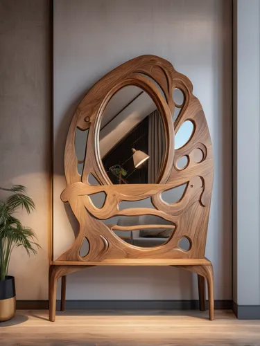 wood mirror,art nouveau design,wooden mockup,dressing table,room divider,parabolic mirror,wooden sauna,art nouveau frame,art deco,bamboo frame,new concept arms chair,mirror frame,modern decor,art nouveau frames,circle shape frame,art deco ornament,3d rendering,rocking chair,art deco frame,art nouveau,Photography,General,Realistic