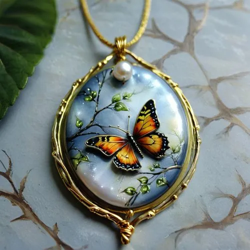 butterfly floral,necklace with winged heart,locket,ulysses butterfly,enamelled,tropical butterfly,Conceptual Art,Daily,Daily 32