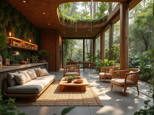 sunroom,verandah,forest house,garden design sydney,conservatory,mid century house,breakfast room,verandahs,mid century modern,landscape design sydney,treehouse,tree house,living room,livingroom,wintergarden,house in the forest,tree house hotel,beautiful home,verandas,tropical house,Photography,General,Realistic