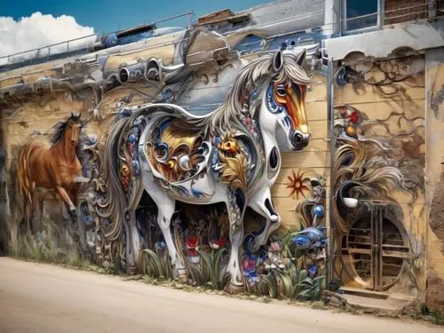 painted horse,oxen,graffiti art,streetart,street art,mural,urban street art,urban art,bremen town musicians,athens art school,graffiti,wall painting,wild west hotel,street artists,painted wall,painted block wall,zebu,palace of knossos,ox cart,horse stable