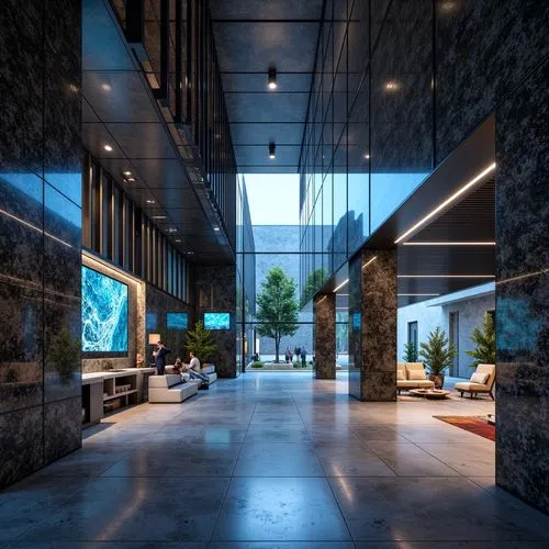 lobby,glass wall,interior modern design,penthouses,luxury home interior,3d rendering,hotel lobby,hallway,glass facade,atriums,render,amanresorts,hallway space,andaz,hotel hall,foyer,modern office,aqua studio,breezeway,contemporary decor