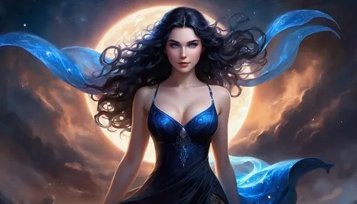 hecate,blue enchantress,sorceress,selene,sorceresses,amphitrite,queen of the night,wiccan,inanna,sigyn,sirene,fantasy woman,fantasy art,gothel,demoness,morgana,fantasy picture,mervat,magick,hekate,Illustration,Realistic Fantasy,Realistic Fantasy 01