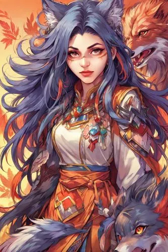 kitsune,xizhi,yi sun sin,xiaochi,hwachae,dragon li,nine-tailed,xiangwei,siu mei,wuchang,qinghai,spring festival,flame spirit,luna,mulan,jiaogulan,shuanghuan noble,yuanyang,xun,fox,Digital Art,Anime