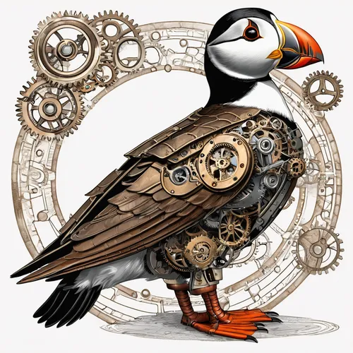 australian zebra finch,atlantic puffin,puffin,zebra finch,aztec gull,gentoo,cuckoo clock,magpie lark,watchmaker,clockmaker,ornamental bird,magpie,an ornamental bird,steampunk,chukar,ornithology,king vulture,albatross,bird png,puffins,Conceptual Art,Fantasy,Fantasy 25