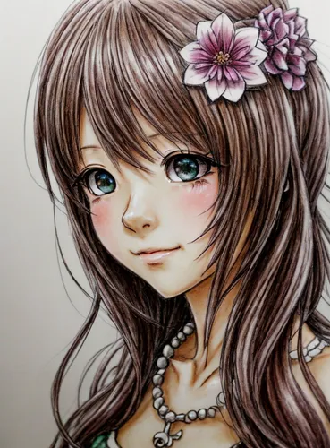 copic,watercolor painting,watercolor pencils,girl portrait,hydrangea,pencil color,watercolor paint,girl drawing,mikuru asahina,pink hydrangea,chalk drawing,colored pencil,watercolor,romantic portrait,