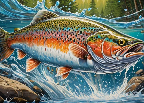 rainbow trout,coastal cutthroat trout,cutthroat trout,fjord trout,sockeye salmon,wild salmon,oncorhynchus,arctic char,coho,chub salmon,freshwater fish,forest fish,the river's fish and,trout,salmon,trout breeding,fish in water,big-game fishing,salmon-like fish,fly fishing,Conceptual Art,Graffiti Art,Graffiti Art 07