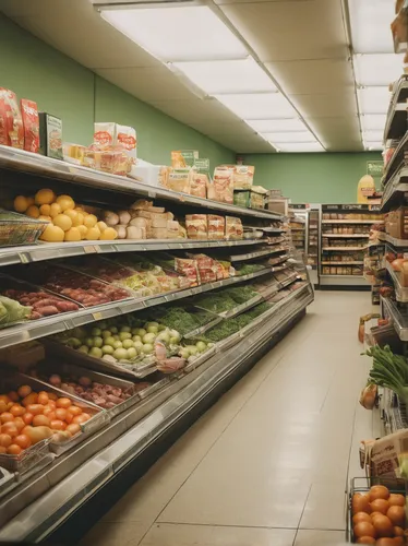 Develop a dystopian tale where Mariana's Supermarket is the last remaining source of food.,grocer,supermarket,grocery store,grocery,supermarket shelf,retail trade,aisle,food spoilage,food storage,mark