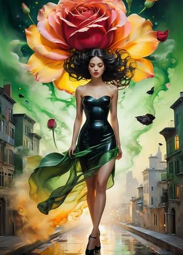 fantasy art,rosa 'the fairy,fantasy picture,flower of passion,bacchante,frison,Art,Classical Oil Painting,Classical Oil Painting 15