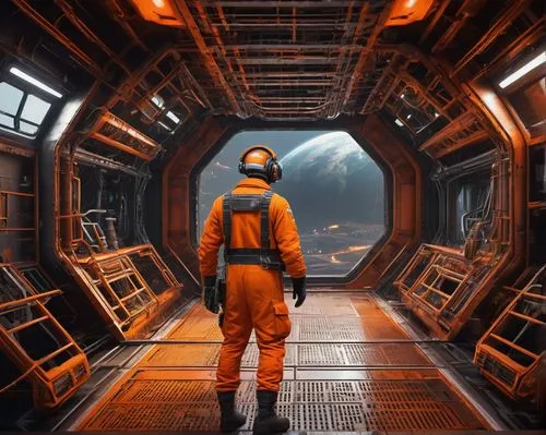 orange,astronaut suit,orange robes,astronaut,spaceship interior,sci - fi,space suit,spacesuit,interstellar,aquanaut,sci fi,spacesuits,astronautic,spaceborne,scifi,astronautical,garrisons,hodas,sci fiction illustration,space walk,Art,Classical Oil Painting,Classical Oil Painting 26