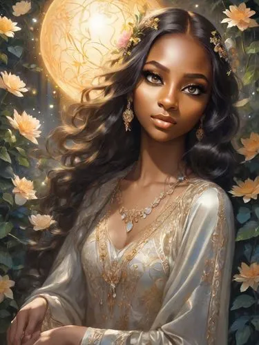 a beautiful woman in white wearing flowers and holding her hands on her hip,west indian jasmine,lumidee,oshun,jasmine blossom,baoshun,indian jasmine