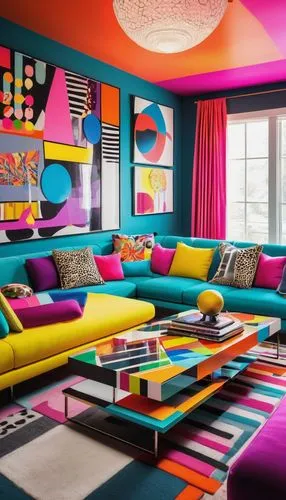 vibrant color,garish,technicolour,maximalism,great room,contemporary decor,modern decor,colourful,colorfully,color wall,interior design,colourfully,interior decoration,pop art colors,kitschy,apartment lounge,colorful bleter,saturated colors,color combinations,colorful,Illustration,Realistic Fantasy,Realistic Fantasy 05