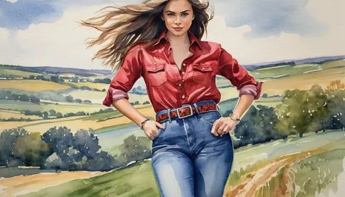 farm girl,countrygirl,watercolor background,woman walking,watercolor painting,watercolor women accessory,farm background,watercolor,watercolour,sprint woman,tuscan,farmer,country dress,painting technique,watercolor paint,girl in overalls,woman in menswear,country style,photo painting,fashion illustration,Illustration,Paper based,Paper Based 24