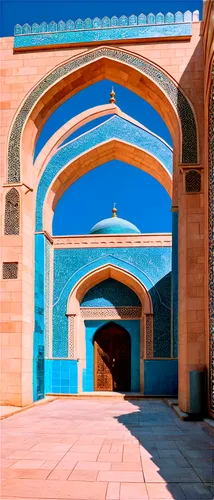 Bibi-Heybat Mosque, ancient architecture, Azerbaijan, Islamic style, dome-shaped roof, intricate stone carvings, Arabic calligraphy, turquoise and white tiles, arches, minarets, ornate doors, morning 