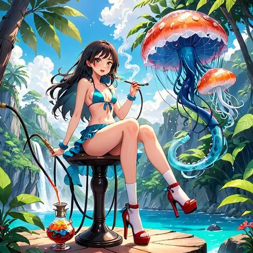 blue hawaii,summer umbrella,summer background,candy island girl,beach umbrella,mermaid background,umbrella beach,parasol,bahama,ocean paradise,honolulu,nami,tropical sea,beach background,beach scenery,oceanica,summer icons,bohua,nouaimi,araruama,Anime,Anime,Traditional