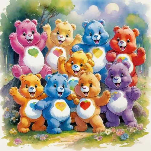 teddy bears,teddybears,bebearia,teddies,gummybears,cute cartoon image,Illustration,Paper based,Paper Based 03