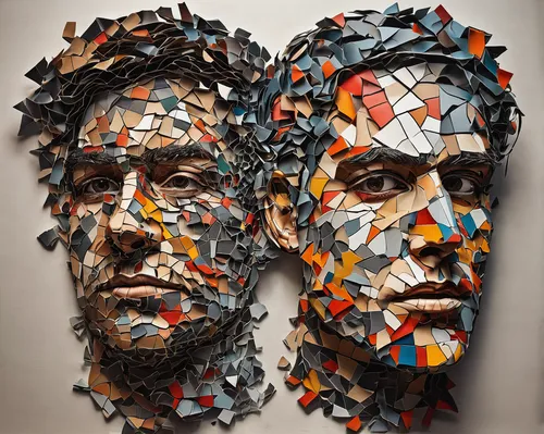 paper art,plastic arts,scrap sculpture,multicolor faces,facets,kinetic art,mosaics,torn paper,wood art,fragments,faces,kaleidoscope art,steel sculpture,mosaic,low-poly,puzzle pieces,from lego pieces,mechanical puzzle,heads,low poly,Conceptual Art,Daily,Daily 07