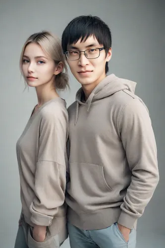 그는 여자친구와 함께 서 있습니다.,young couple,uniqlo,kimjongilia,couple - relationship,couple,long-sleeved t-shirt,menswear for women,advertising clothes,partnerlook,portrait photographers,two people,man and woman