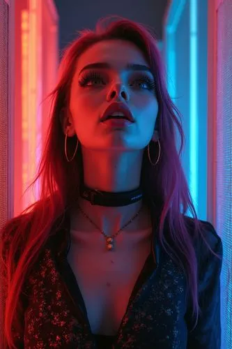 neon lights,colored lights,choker,neon light,neon makeup,neon