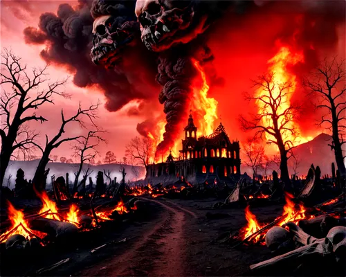 burchfield,scorched earth,firelands,cataclysm,bloodstock,infernal,the conflagration,deflagration,apocalyptic,hellgate,darklands,walpurgis night,donwood,stargrave,horrorland,city in flames,hellbound,firestorms,post-apocalyptic landscape,lake of fire,Conceptual Art,Fantasy,Fantasy 27