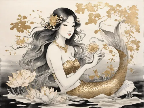 gold foil mermaid,mermaid vectors,mermaid background,the zodiac sign pisces,mermaid,the sea maid,gold foil art,mermaids,gold filigree,watercolor mermaid,believe in mermaids,gold leaf,oriental painting,oriental princess,pisces,horoscope pisces,koi,water nymph,junshan yinzhen,siren,Illustration,Paper based,Paper Based 30