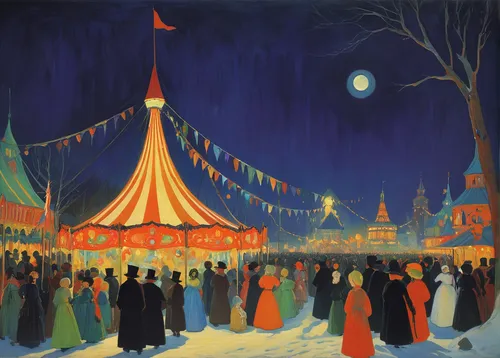 winter festival,carnival tent,circus tent,kristbaum ball,christmas market,hamelin,annual fair,the carnival of venice,big top,circus,candlemas,medieval market,festival,gypsy tent,carnival,circus show,night scene,advent market,festival of lights,khokhloma painting,Art,Classical Oil Painting,Classical Oil Painting 27