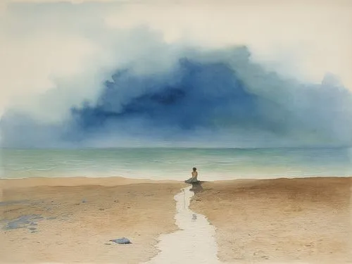 man at the sea,watercolorist,watercolor blue,ortner,turner,watercolour,conder,beach landscape,aquarelle,watercolourist,seascape,sea landscape,watercolour paint,colwell,landscape with sea,watercolor,water color,oratore,champney,joseph turner,Illustration,Paper based,Paper Based 23