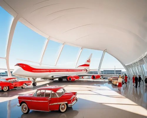 tail fins,supersonic aircraft,mercedes-benz museum,edsel citation,dulles,futuristic art museum,air space museum,supersonic transport,american classic cars,hangar,mercedes museum,berlin brandenburg airport,convair b-58 hustler,edsel bermuda,underground garage,chrysler concorde,car showroom,1959 buick,classic cars,buick classic cars,Art,Classical Oil Painting,Classical Oil Painting 10