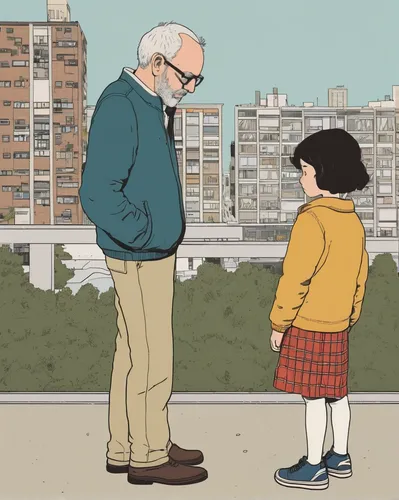 shirakami-sanchi,studio ghibli,two meters,grandparents,father and daughter,grandpa,old couple,grandfather,father-day,miño,father's day,gobelin,boy and girl,father's love,a collection of short stories for children,father,older person,father daughter,father with child,consultation,Illustration,Vector,Vector 10