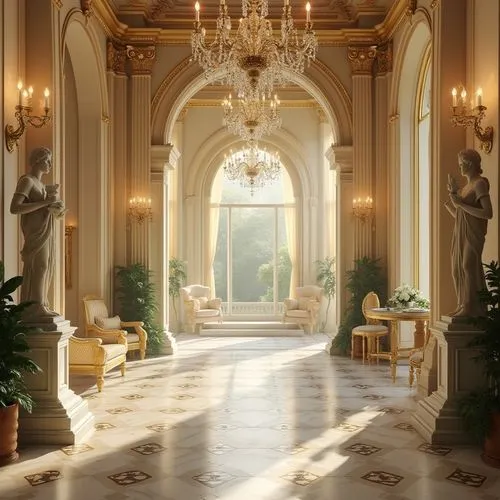 ritzau,hallway,ornate room,entrance hall,enfilade,cochere,royal interior,baccarat,corridor,ballroom,palladianism,rosecliff,foyer,luxury home interior,grandeur,orangerie,luxury bathroom,neoclassical,hallway space,marble palace,Photography,General,Realistic