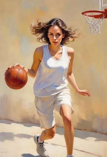 woman's basketball,basketball player,basket,outdoor basketball,basketball,sports girl,playing sports,little girl in wind,little girl running,youth sports,streetball,street sports,woman playing,wall & ball sports,girls basketball,basketball shoe,corner ball,women's basketball,basket maker,basketball hoop,Digital Art,Impressionism