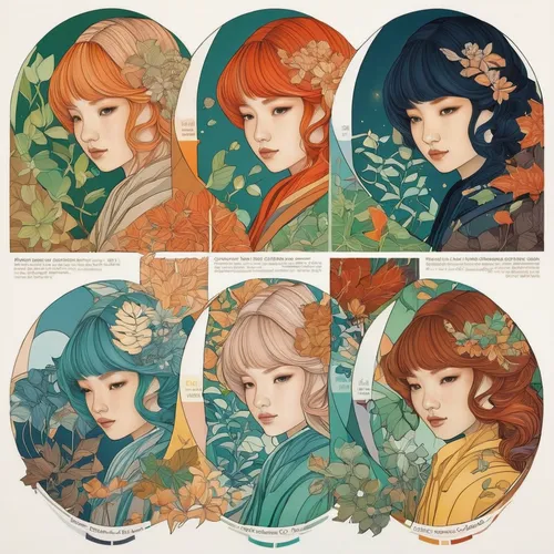 art nouveau frames,art nouveau,four seasons,art nouveau design,art deco wreaths,vintage fairies,art nouveau frame,floral silhouette frame,mucha,wreath of flowers,vintage girls,4 seasons,lilies of the valley,junshan yinzhen,apollo and the muses,flora,fairy tale icons,vintage flowers,leaf icons,vintage art,Illustration,Japanese style,Japanese Style 15