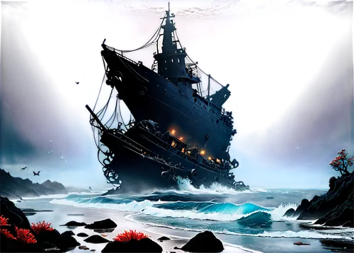 pirate ship,galleon ship,galleon,ghost ship,ship wreck,caravel,the wreck of the ship,sea sailing ship,full-rigged ship,ironclad warship,sailing ship,maelstrom,shipwreck,black pearl,sloop-of-war,sea fantasy,naval battle,sail ship,steam frigate,old ship,Unique,Design,Character Design