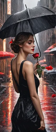 red rose in rain,umbrella,walking in the rain,umbrellas,man with umbrella,in the rain,world digital painting,romantic portrait,romantic look,girl walking away,little girl with umbrella,brolly,photoshop manipulation,red rose,heavy rain,rainy day,man in red dress,rainstorm,monsoon,rain,Photography,General,Natural