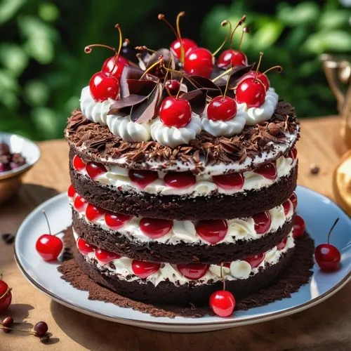 black forest,chocolate layer cake,black forest cherry roll,currant cake,strawberries cake,christmas cake,pepper cake,red cake,rye bread layer cake,gateau,ice cream cake with chocolate sauce,cherrycake,layer cake,chocolate cake,torte,strawberry cake,tarta,black forest ham,a cake,birthday cake,Photography,General,Realistic