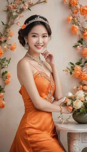 orange roses,orange rose,orange,cheongsam,orange color,hanbok,vietnamese woman,orange flower,qipao,bright orange,miss vietnam,orange blossom,taobao,asian costume,orange flowers,apricot,oriental princess,girl in a long dress,orange poppy,orange robes,Photography,General,Natural