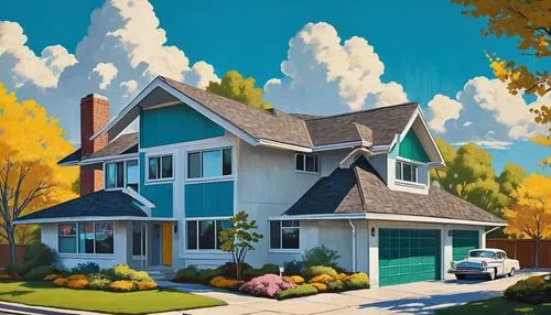 houses clipart,house painting,home landscape,suburbia,bungalow,suburban,bungalows,small house,sylvania,roof landscape,beautiful home,little house,fall landscape,suburu,residential house,cottage,house drawing,summer cottage,country cottage,house shape,Illustration,Retro,Retro 12