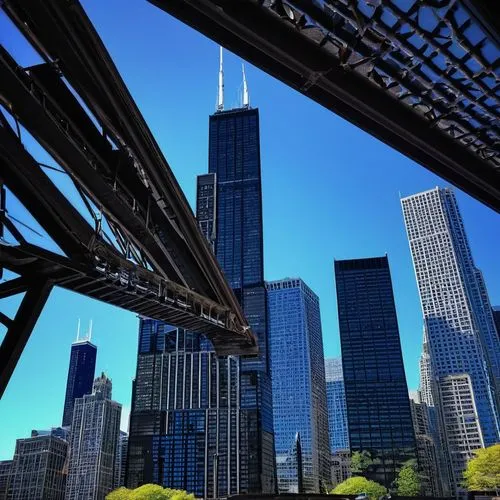 metra,chicago,chicago skyline,streeterville,chicagoan,cta,sears tower,chicagoland,navy pier,illinois,wolfensohn,detriot,skybridge,tall buildings,willis tower,gantries,ctbuh,transrapid,midtown,financial district,Illustration,American Style,American Style 14