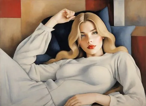 lempicka,wesselmann,feitelson,metzinger,woman on bed,art deco woman,Digital Art,Poster