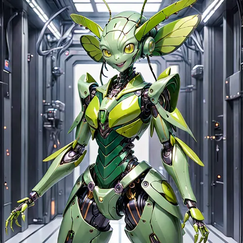 mantis,neottia nidus-avis,myrciaria,dryad,grasshopper,katydid,android,cg artwork,background ivy,patrol,sylva striker,symetra,alien warrior,green skin,sci fi,evangelion evolution unit-02y,droid,sencha,cassiopeia,anahata,Anime,Anime,General