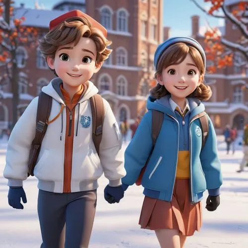 a girl and a boy student walks together towards campus, high quality, highly detailed, finely detailed, unreal engine 5, photorealistic, cinematic, HDR,a boy and a girl in school uniform walk in the s