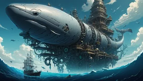 bathysphere,skyship,sea fantasy,whaleship,nautilus,airship,Conceptual Art,Fantasy,Fantasy 02