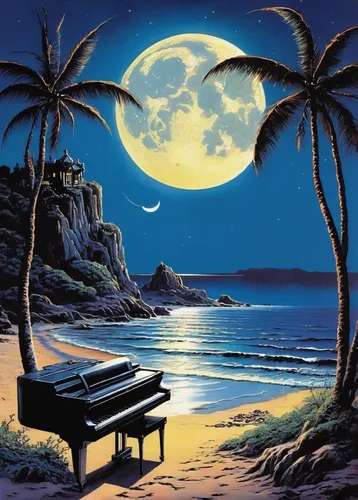 concerto for piano,piano player,pianet,the piano,piano keyboard,moonlit night,moonlight,piano,play piano,pianos,grand piano,blue moon,electric piano,piano lesson,musical background,pianist,jazz pianist,moonlit,beach landscape,night scene,Conceptual Art,Sci-Fi,Sci-Fi 18