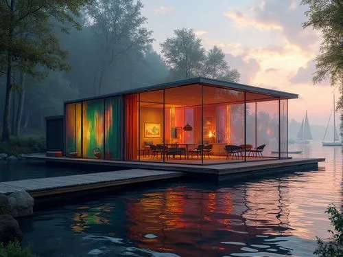 floating huts,houseboat,house by the water,houseboats,summer cottage,boat house,summer house,house with lake,boathouse,pool house,cube stilt houses,summerhouse,inverted cottage,deckhouse,stilt house,dreamhouse,small cabin,electrohome,boathouses,wooden sauna,Photography,General,Realistic