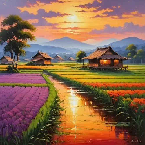 purple landscape,rice fields,landscape background,rural landscape,lavender field,lavender fields,home landscape,ricefield,rice field,farm landscape,the rice field,rice terrace,vietnam,ricefields,meadow landscape,beautiful landscape,nature landscape,flower painting,japan landscape,landscape nature,Photography,General,Realistic