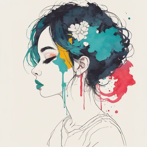 japanese art,geisha girl,falling flowers,girl in flowers,splotches of color,geisha,artist color,paint splatter,forget-me-not,flowers fall,japanese floral background,watercolor paint strokes,bloom,water colors,fallen colorful,kahila garland-lily,芦ﾉ湖,wilted,flower painting,watercolor paint,Illustration,Paper based,Paper Based 19