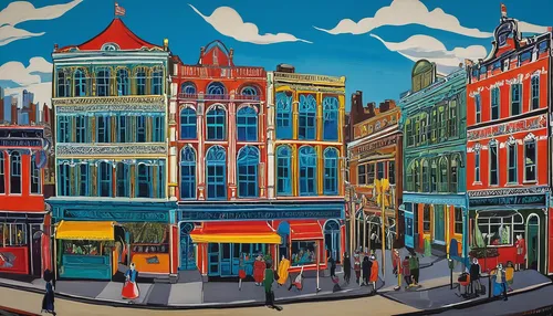 parkersburg,cincinnati,new orleans,ohio paint street chillicothe,albuquerque,alabama theatre,amarillo,harlem,colorful city,bristol,french quarters,eastern market,quebec,nassau,omaha,medina,denver,birmingham,memphis,downtown,Art,Artistic Painting,Artistic Painting 50