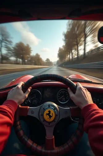 pov of a racecar driver holding steering wheel of the superar need for speed underground Forza Ferrari 296 Gtb::4

horizon and driving, the hands of the driver fuses with the car and becomes one entit