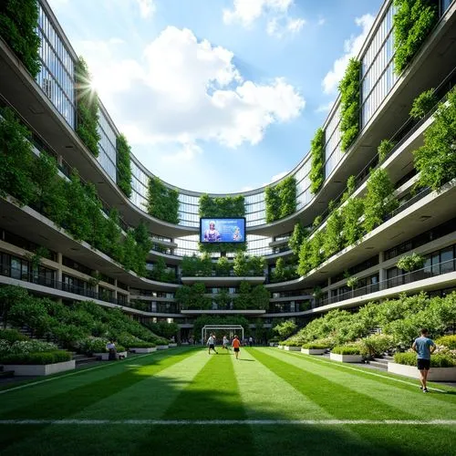 terraces,ecotopia,greentech,interlace,green space,greenspace,green living,geoffroy,geoffroi,3d rendering,greenspaces,futuristic architecture,football stadium,landscaped,forest ground,soccer field,stadia,bernabeu,ecotech,football field